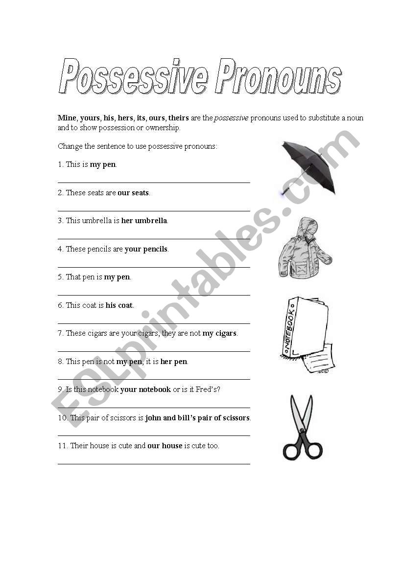 Possessive pronouns worksheet