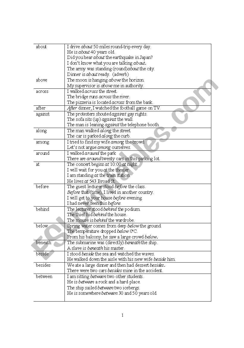 prepositions worksheet
