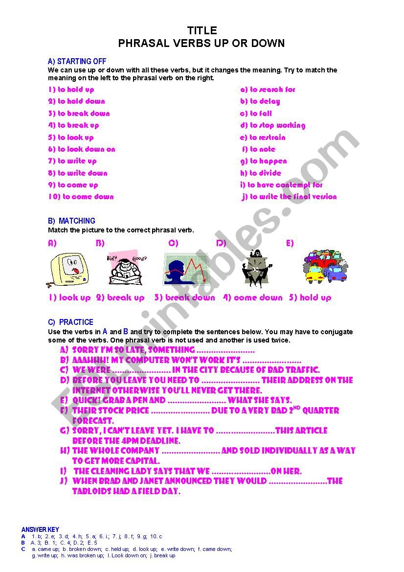 Phrasal Verbs Using Up and Down