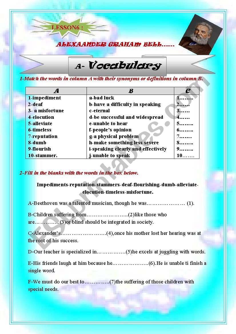 ALEXAANDER GRAHAM BELL worksheet