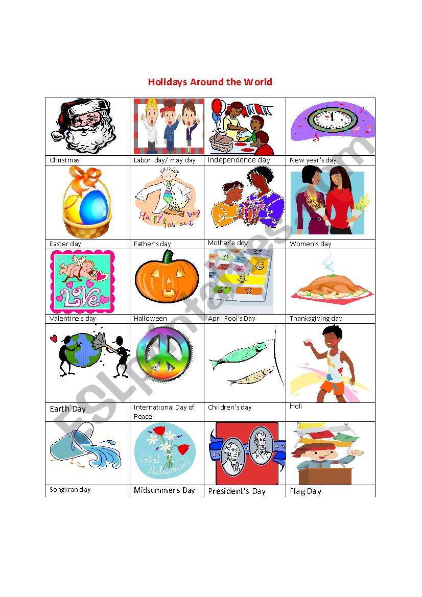 Holidays Around The World ESL Worksheet By Doanshi