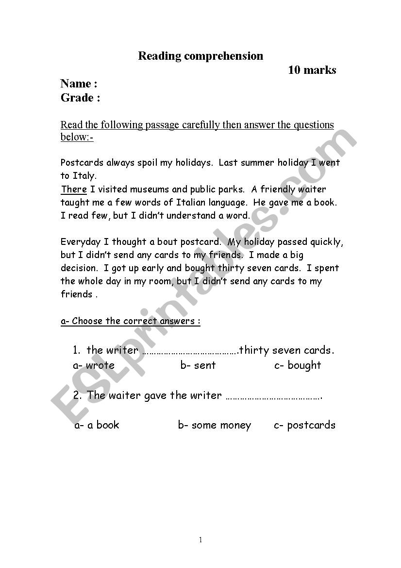 holiday worksheet