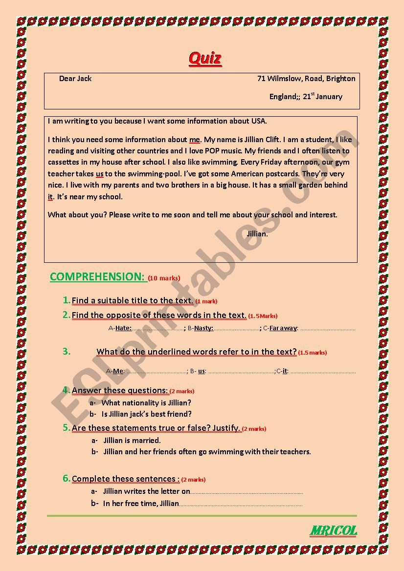 QUIZ worksheet