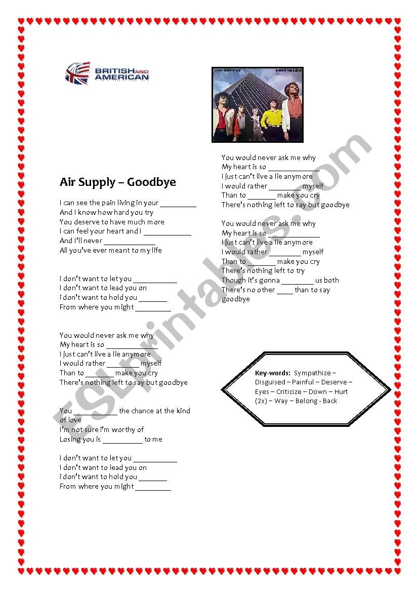 Air Supply - Goodbye worksheet