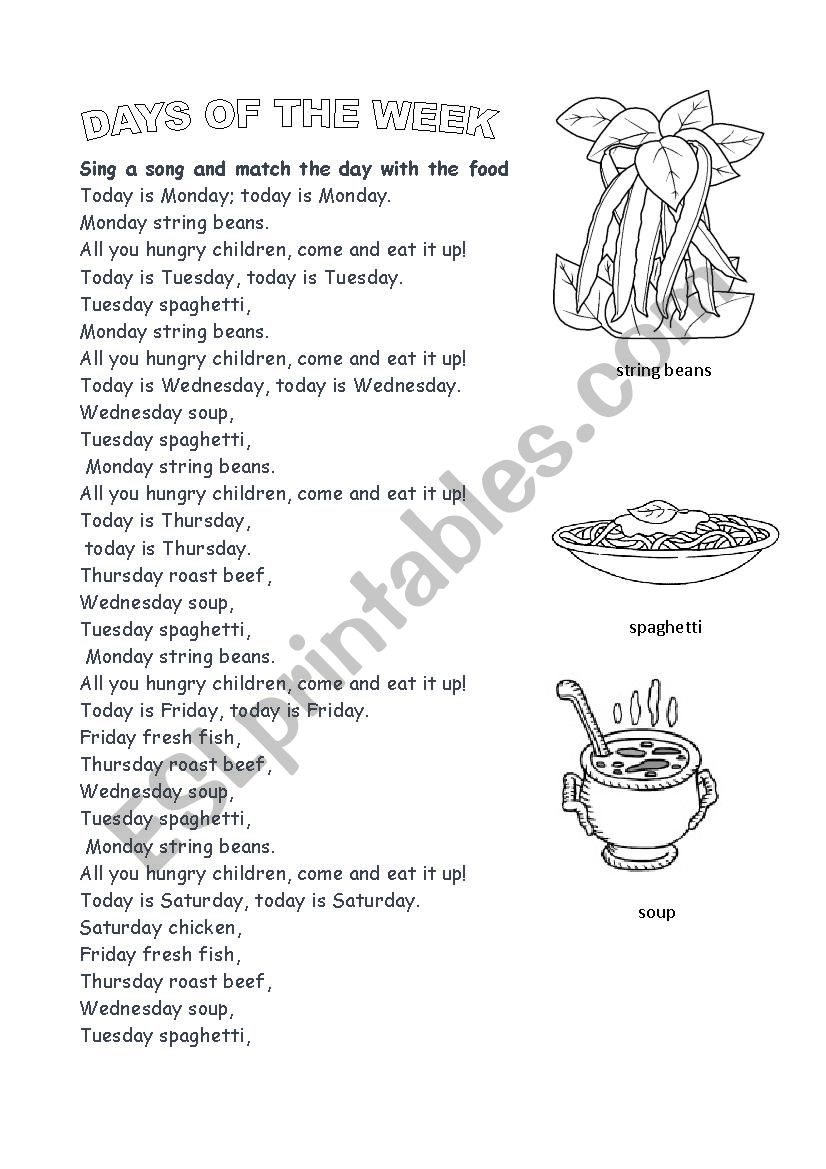 The days of the week worksheet