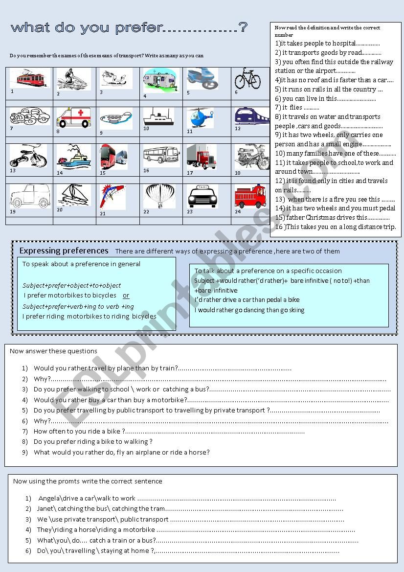  what do you prefer? worksheet