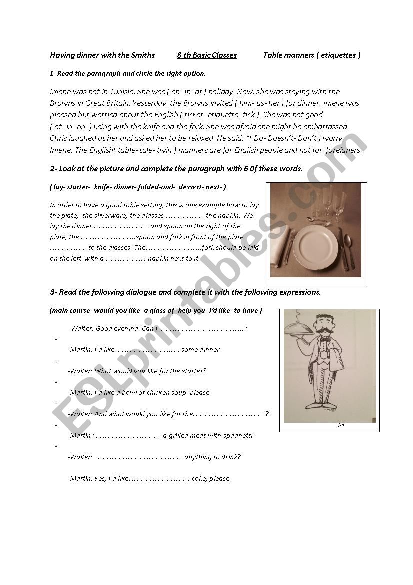 Table manners ( etiquettes ) worksheet