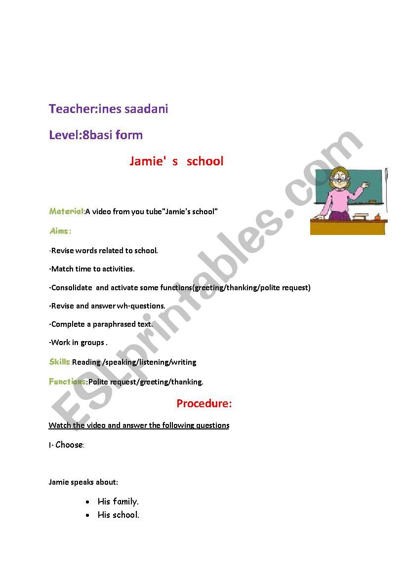 English school worksheet