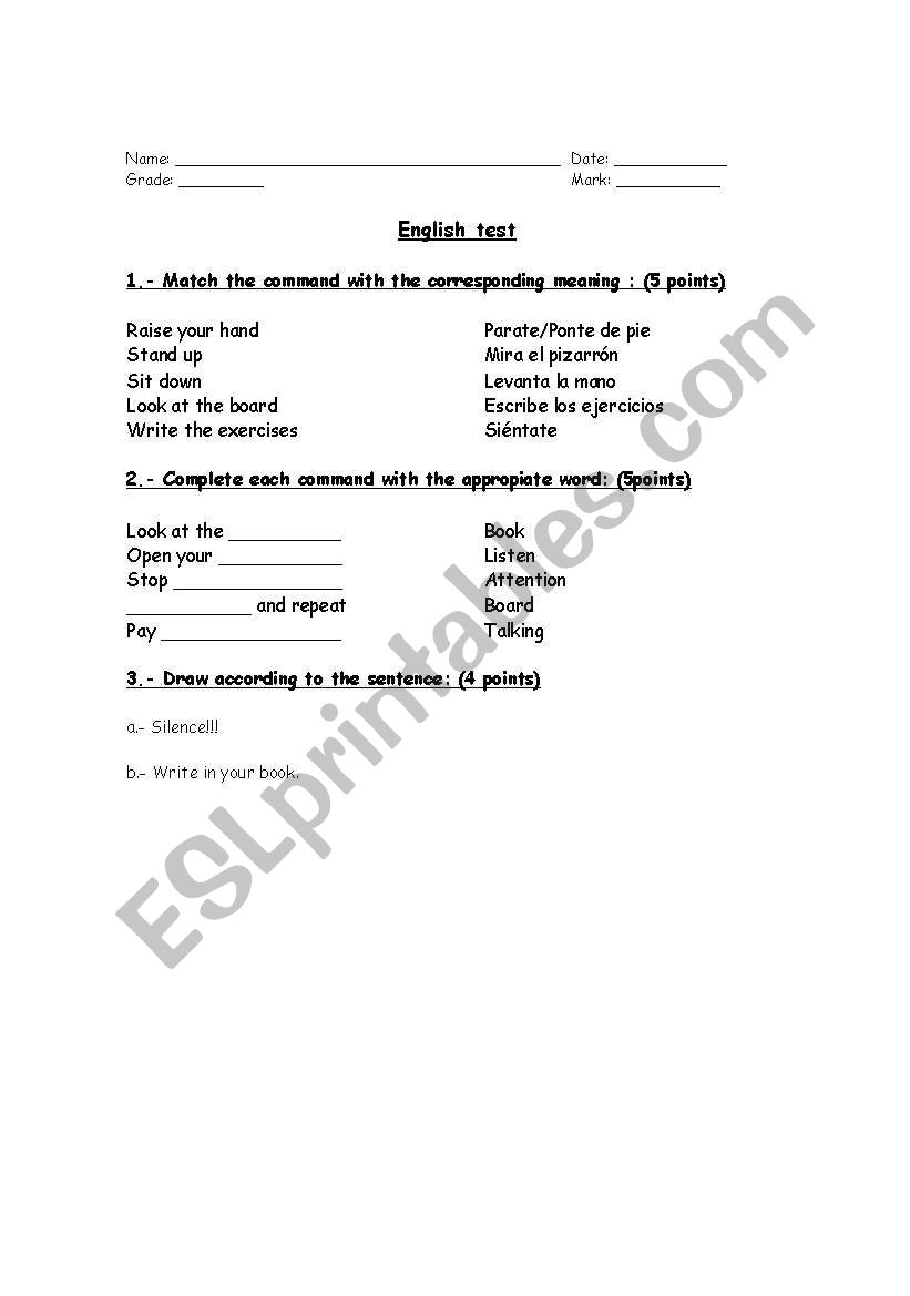 commands  worksheet