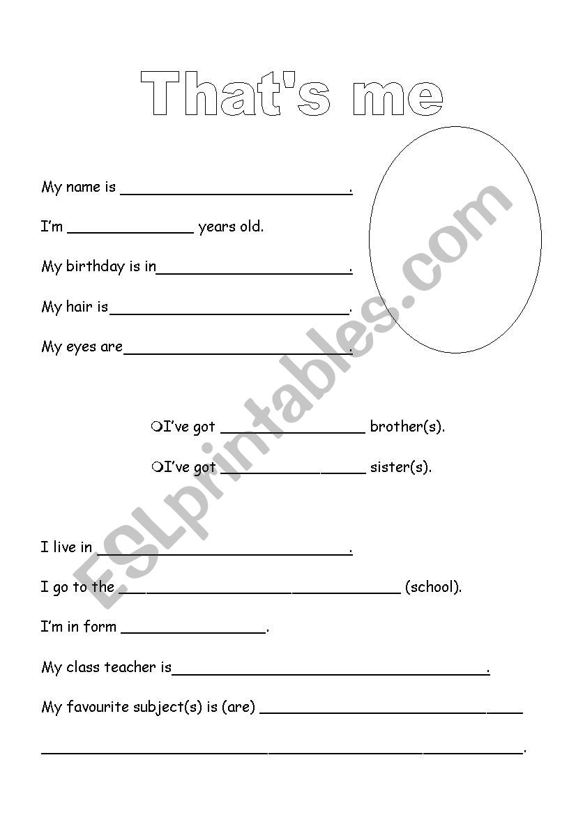 Thats me worksheet