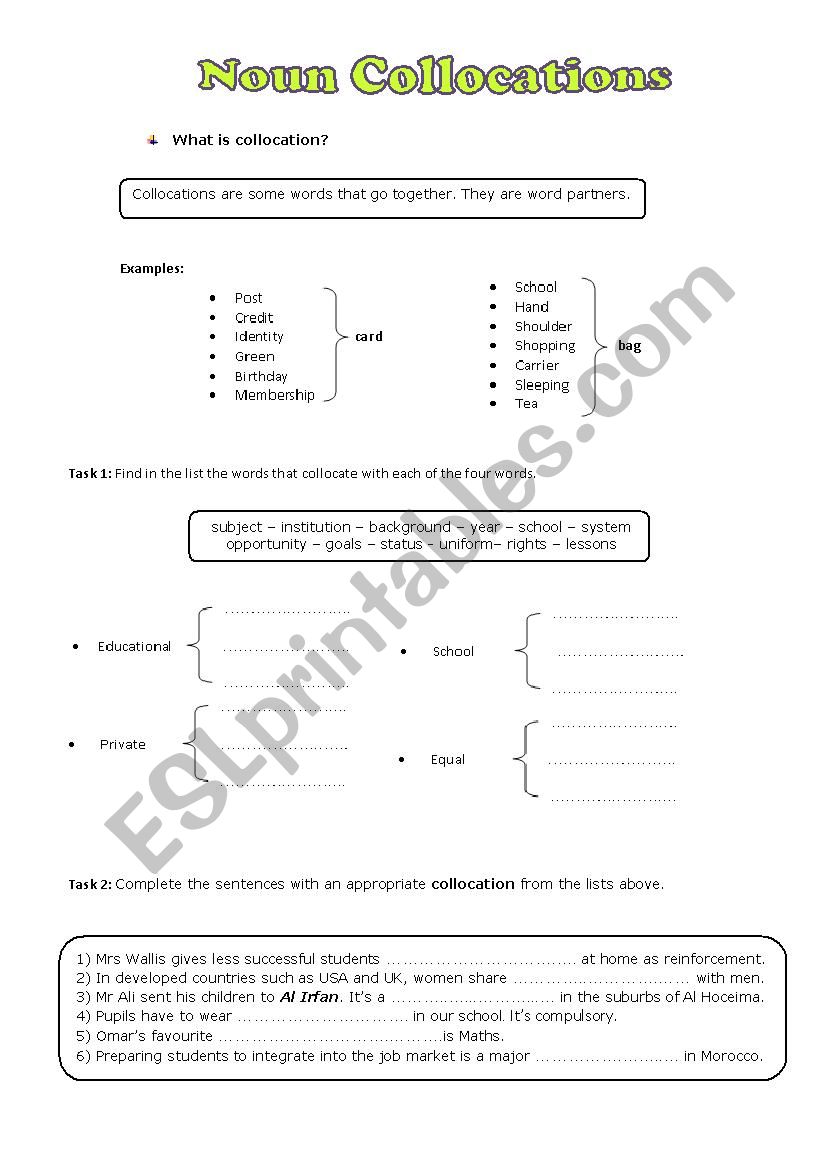 Noun Collocations worksheet