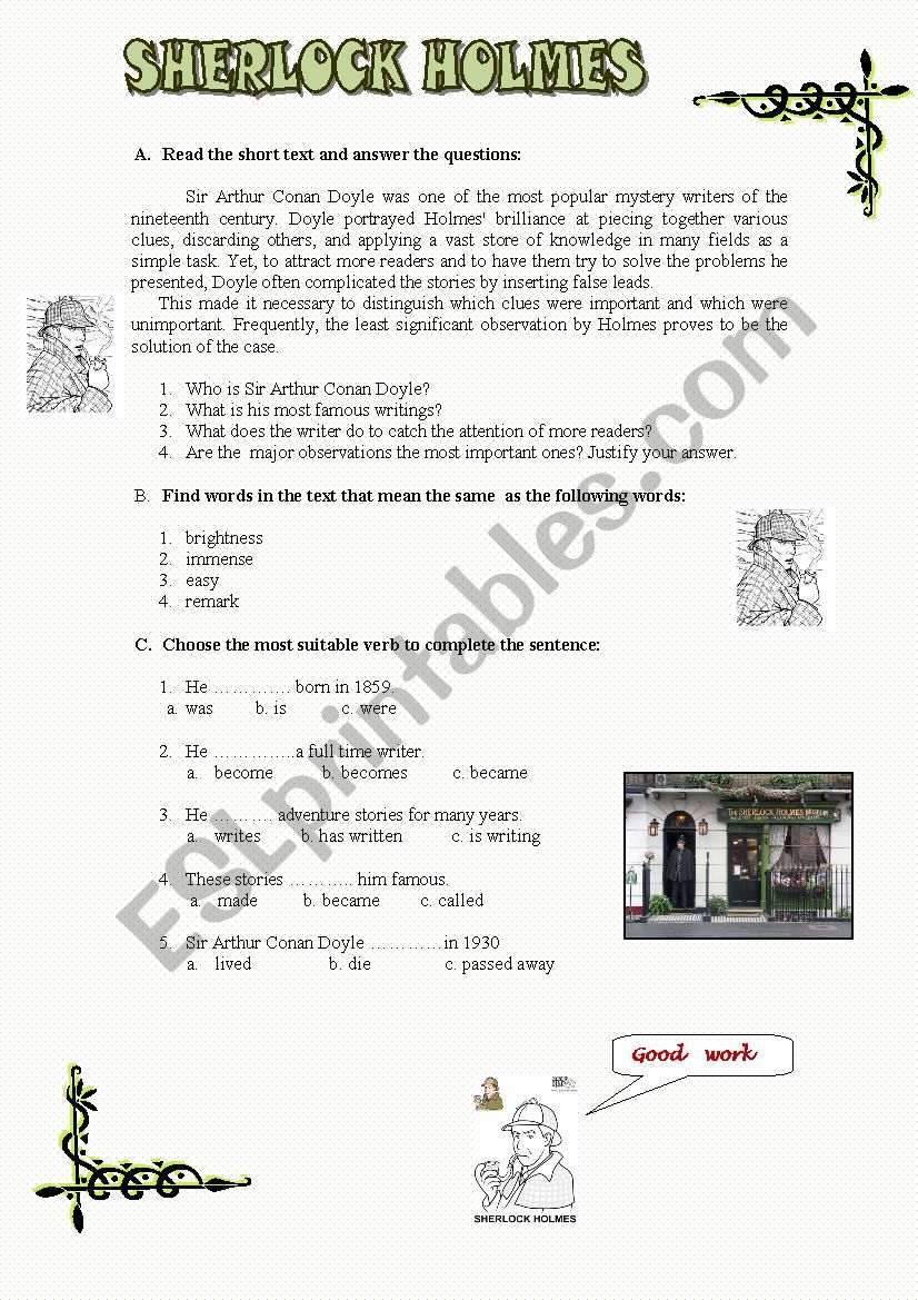 Sherlock Holmes - part 1 worksheet