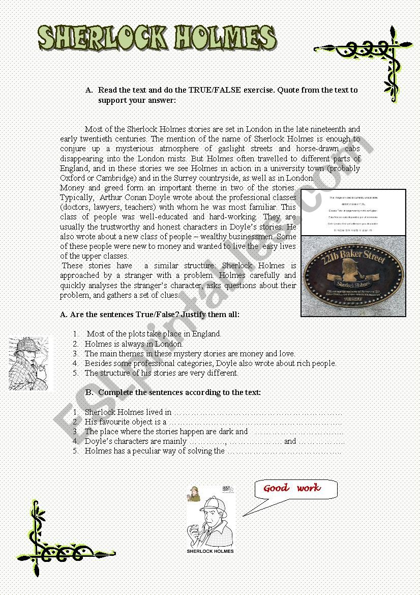 Sherlock Holmes part 2 worksheet