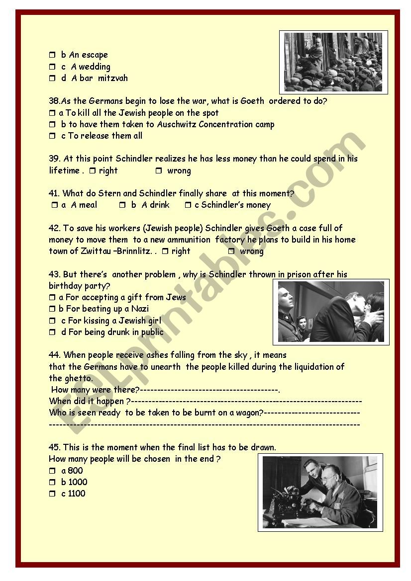 Schindlers list :part 2 worksheet