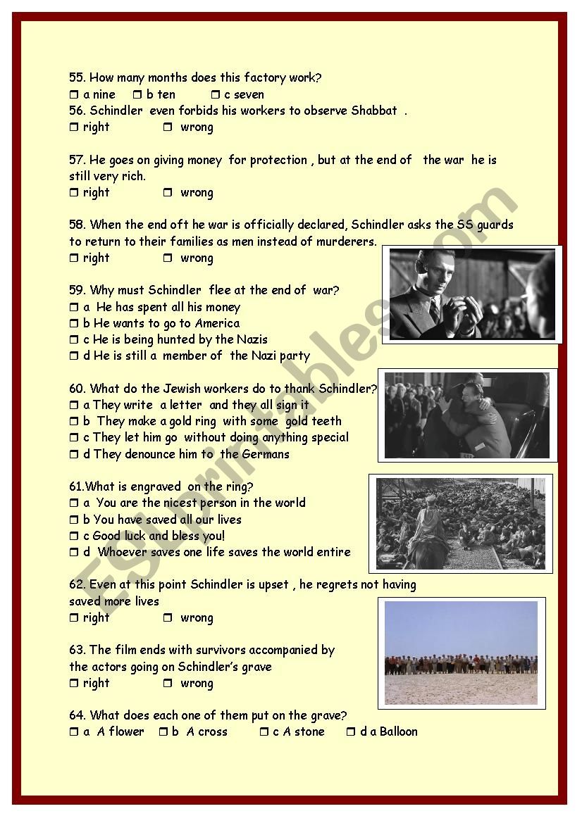 Schindlers list :part 3 worksheet