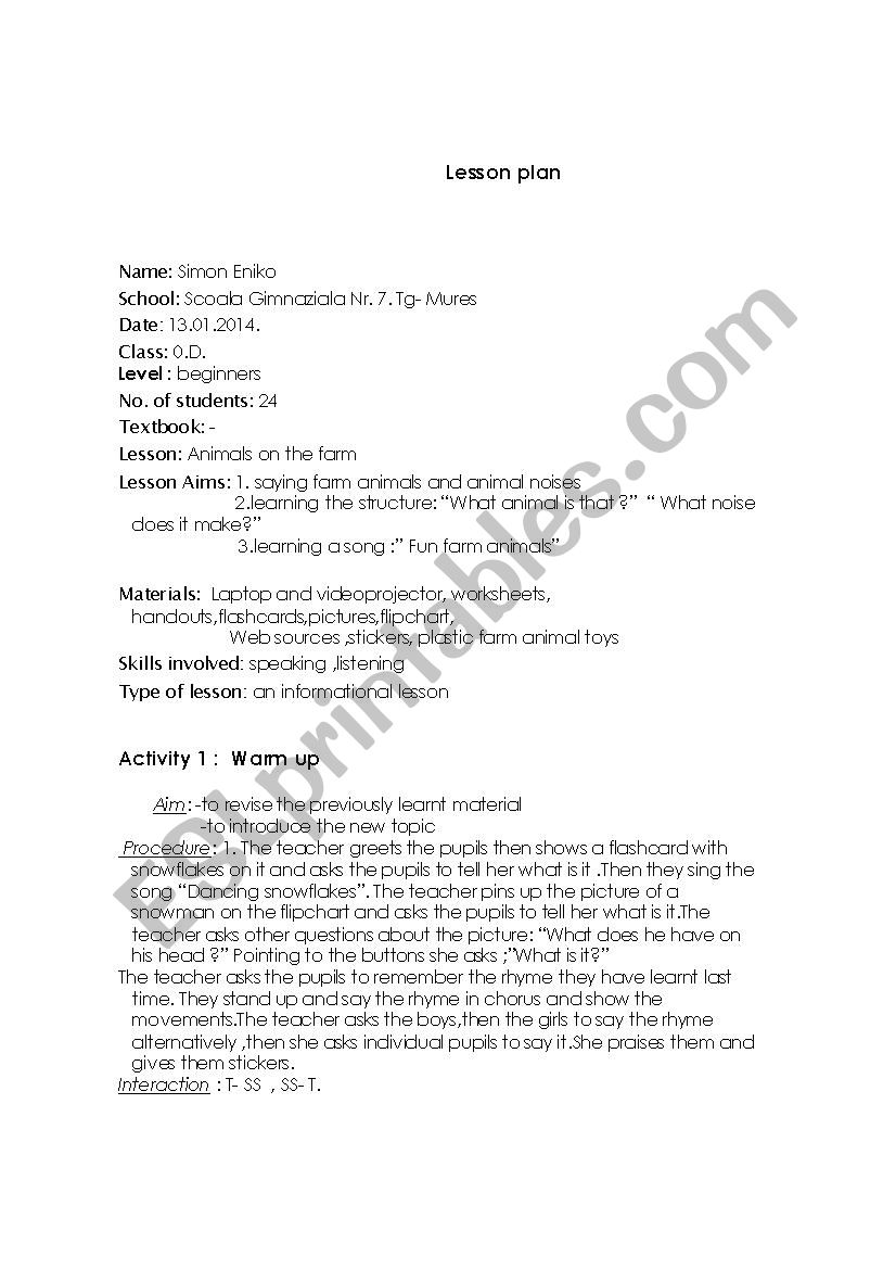 Farm animals worksheet