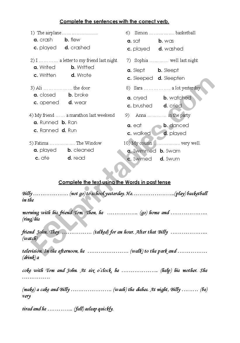 the past tense worksheet