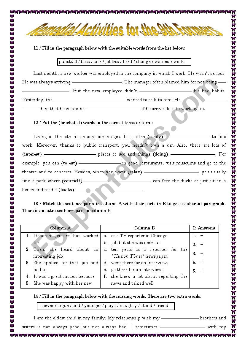 Remedial Tasks part 2 worksheet