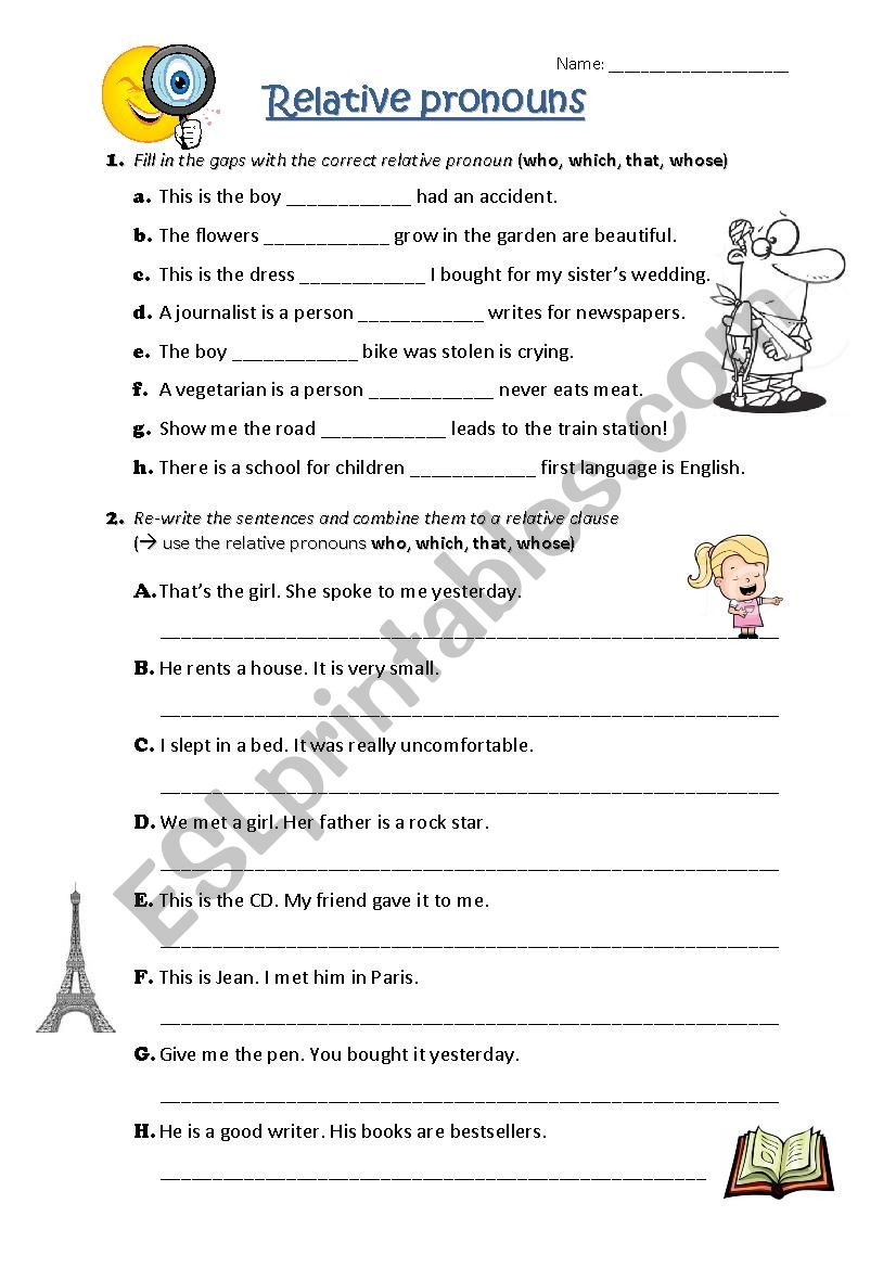 Relative pronouns worksheet