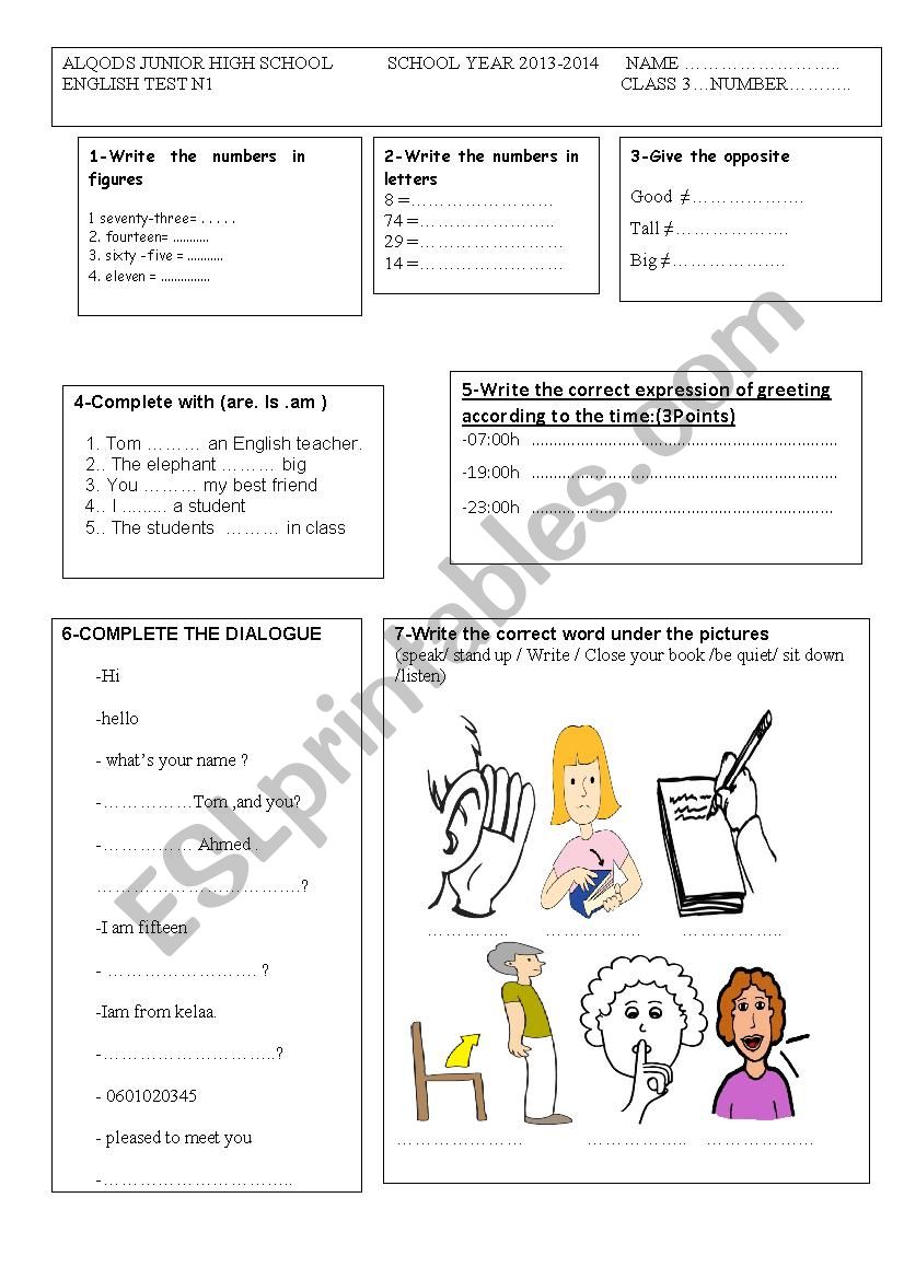 first exam 9th grade worksheet