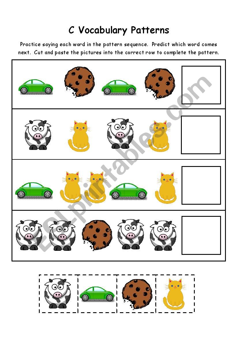 Letter C Vocabulary Patterns worksheet