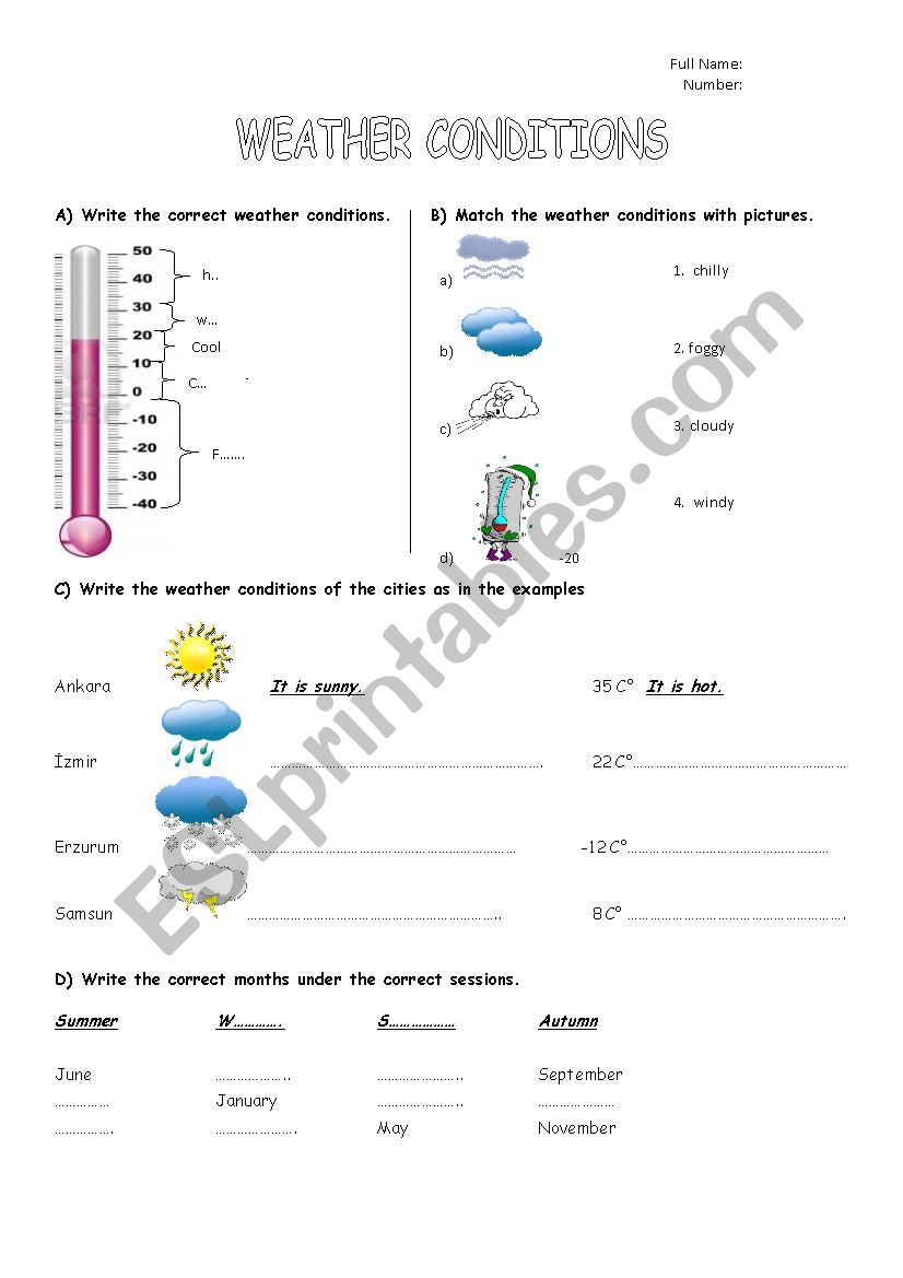 weather conditions worksheet