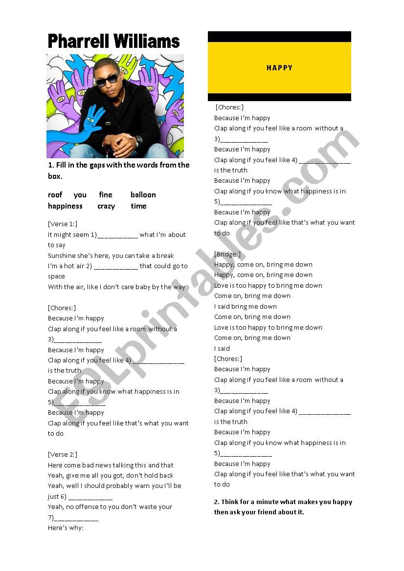 Happy Pharrell Williams worksheet