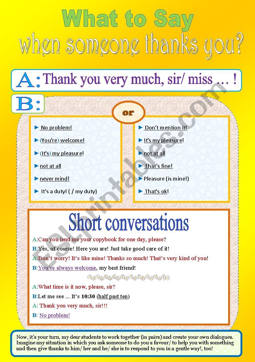 Communicative Function: What to say when someone thanks you? (very useful activity for elementary students) Dont miss it!