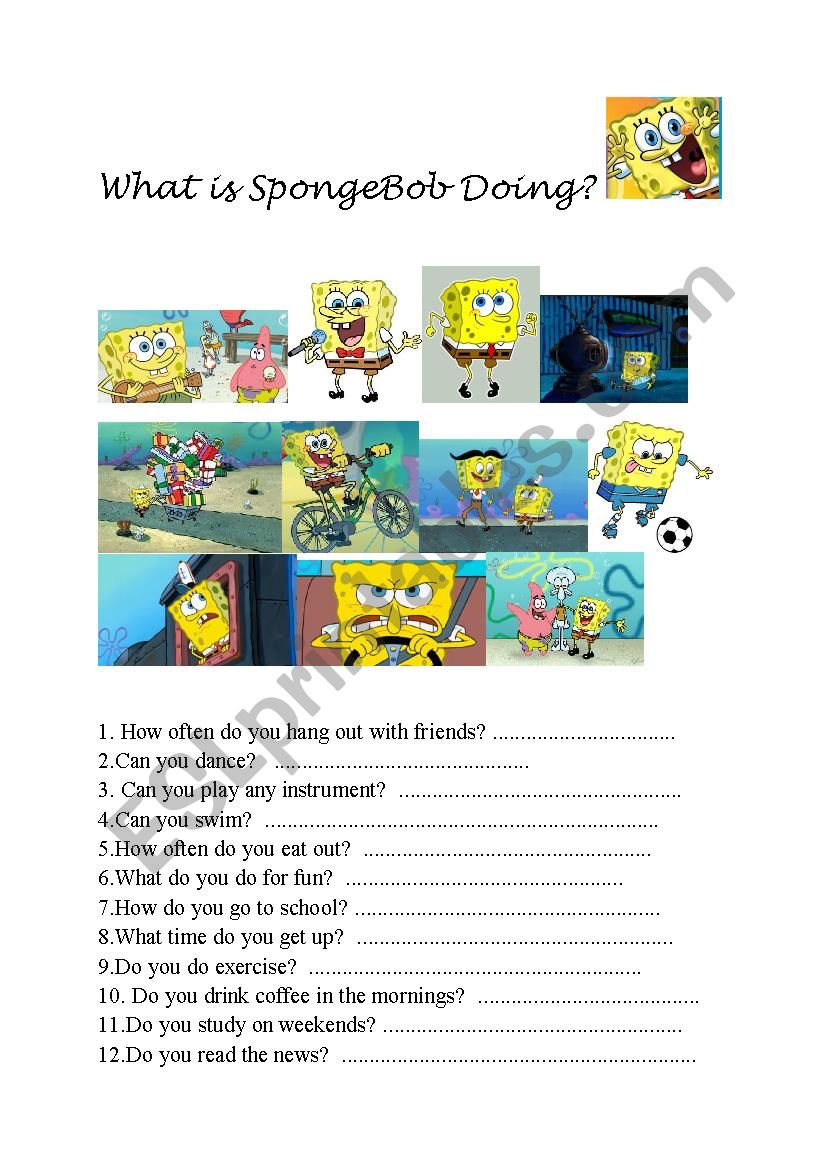 What is Sponge Bob doing? worksheet
