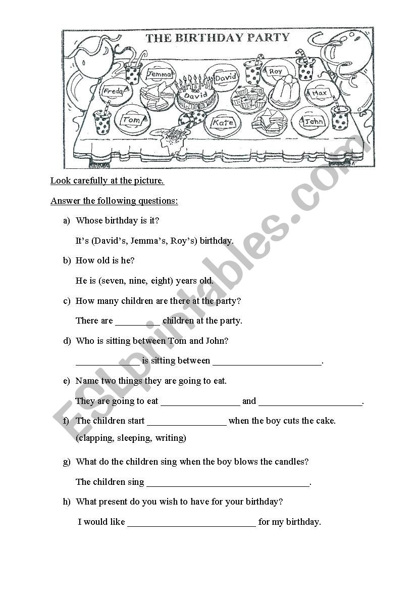 Birthday Party worksheet