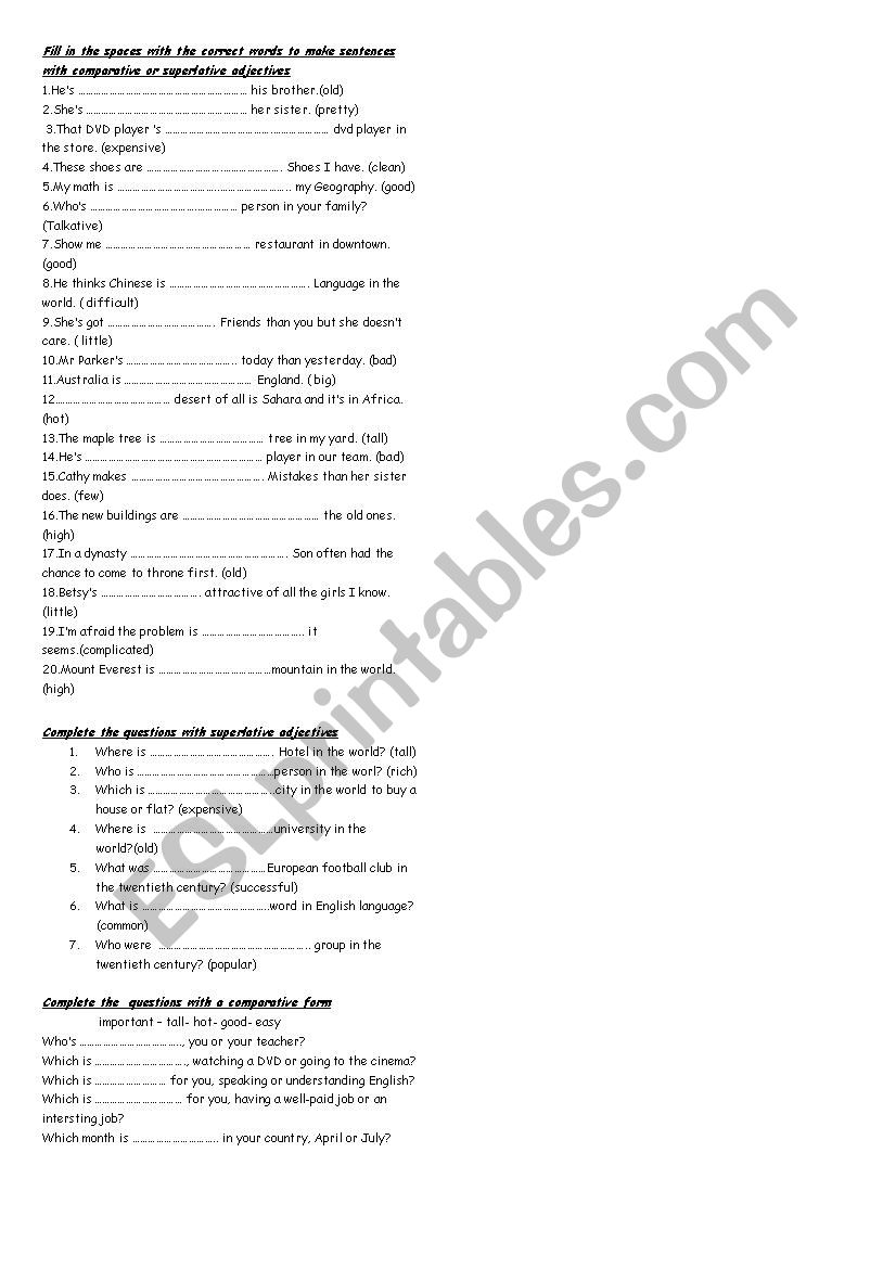 comparative worksheet