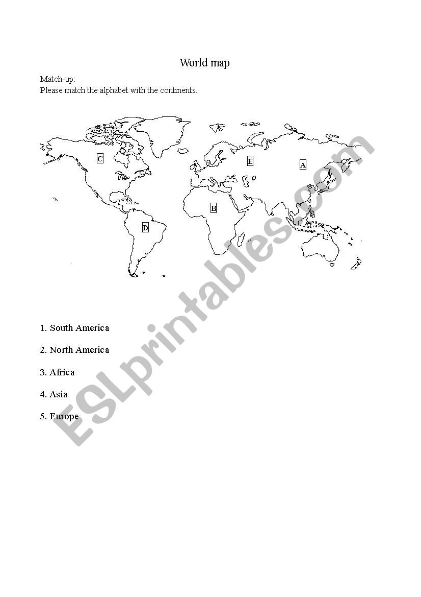 five continents worksheet