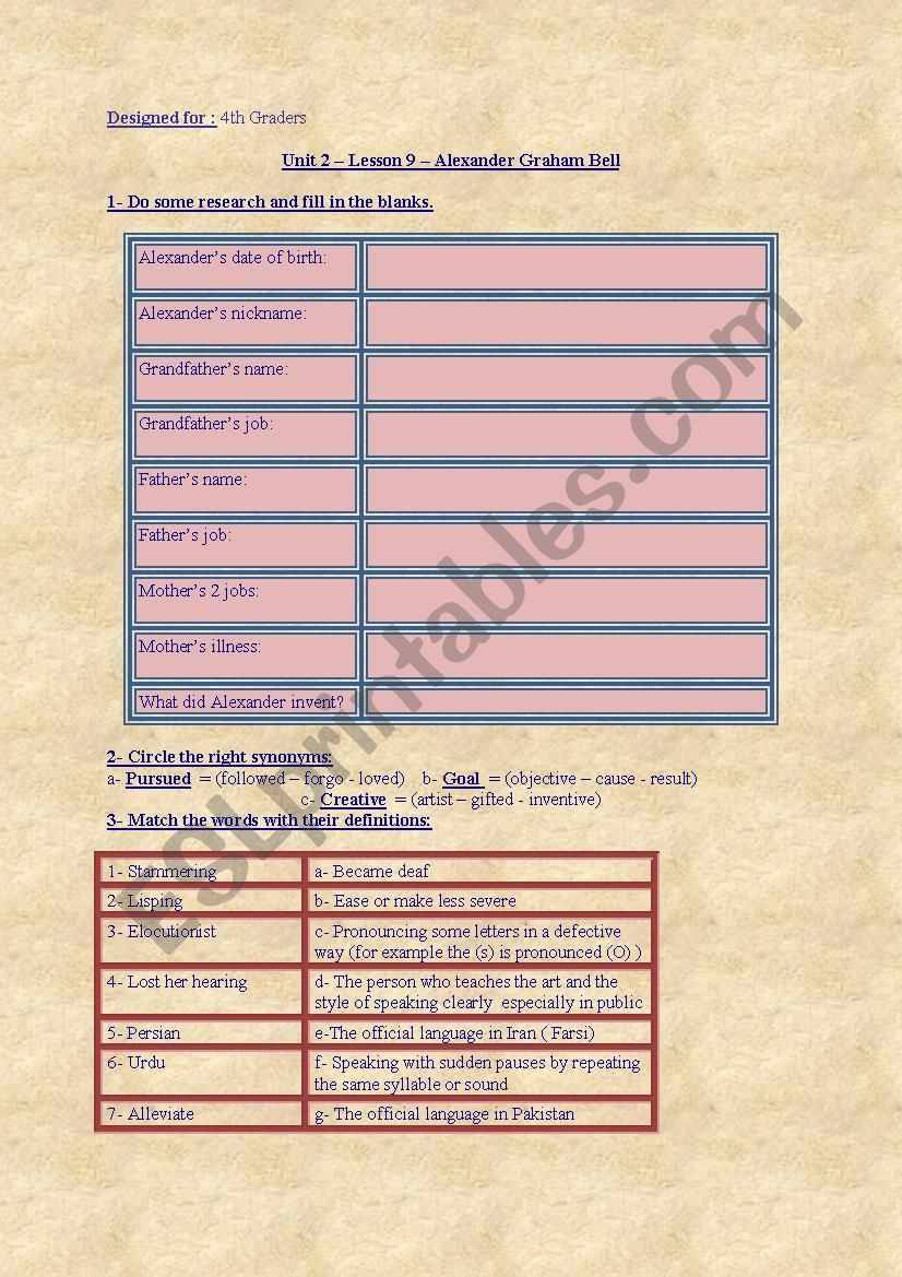 Alexander graham bell worksheet