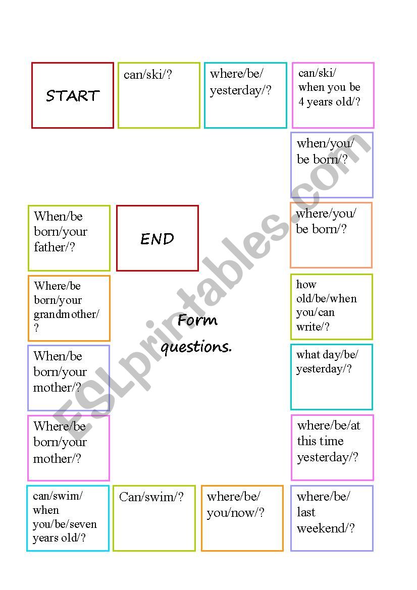 Boardgame can/could/was/were worksheet