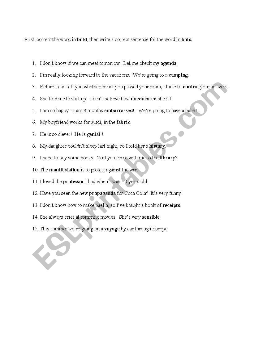 False friends worksheet