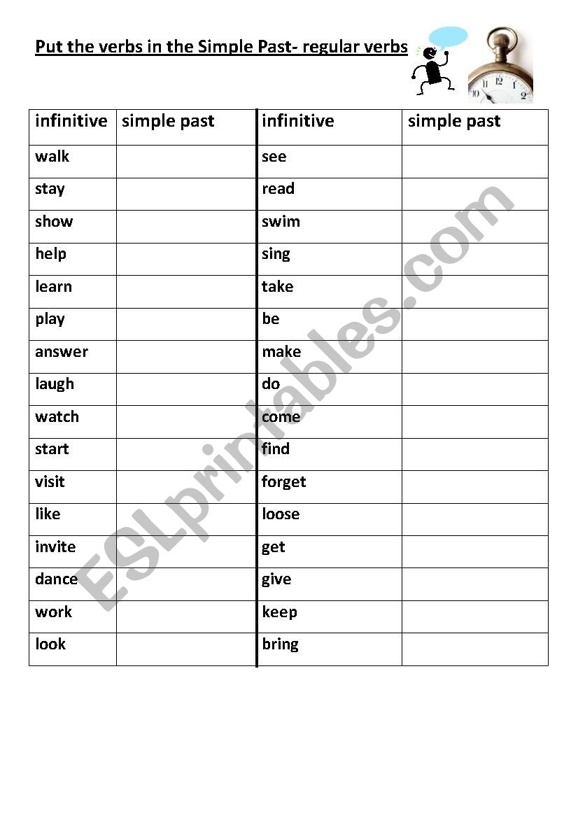 Simple past- irregular and regular verbs