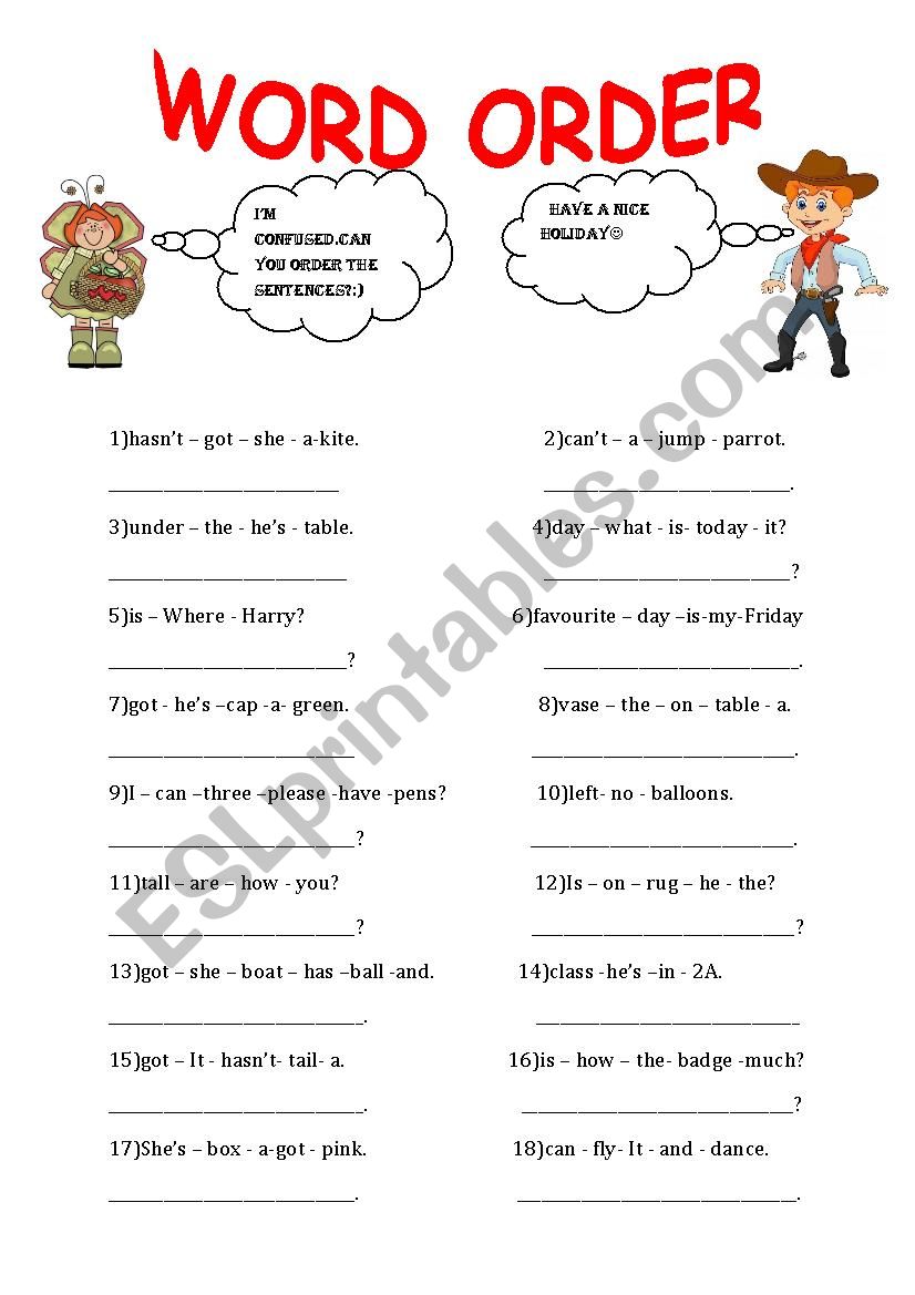 word order worksheet