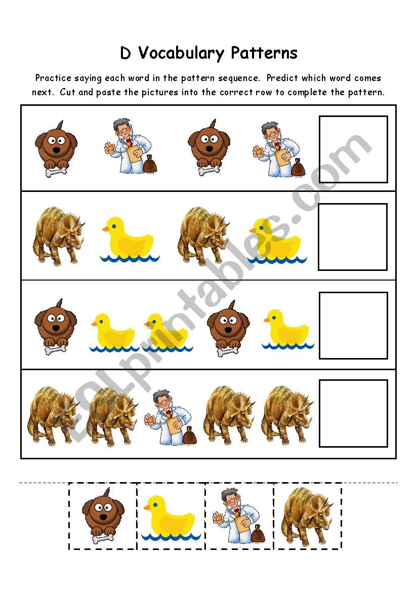 Letter D Vocabulary Patterns worksheet