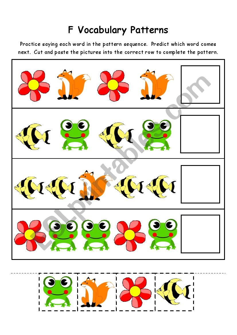 Letter F Vocabulary Patterns worksheet