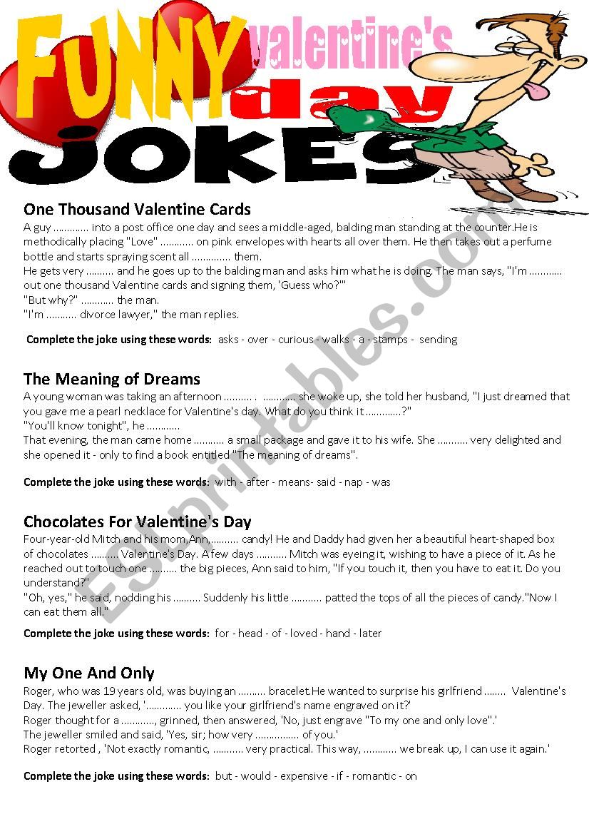 Funny Valentines Day Jokes - Vocabulary Gap Filling Activity