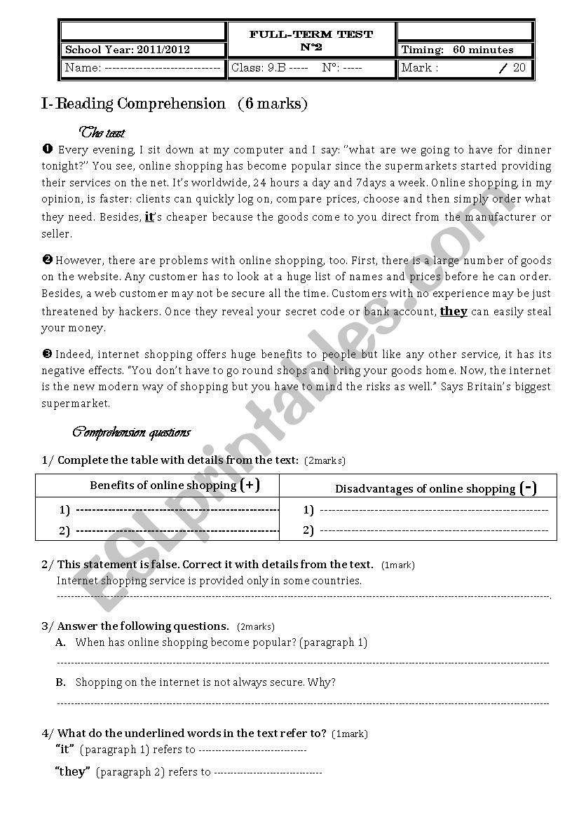 full term test nÂ°2 worksheet