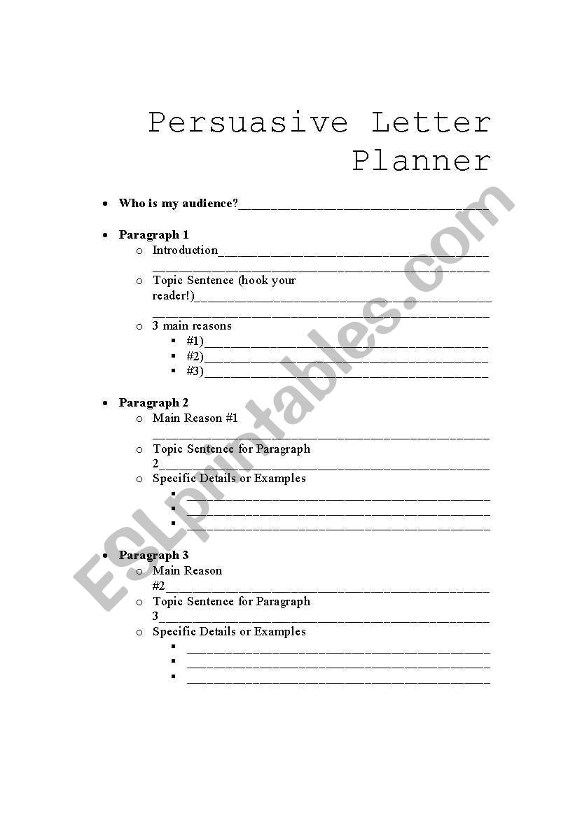 Persuasive Letter worksheet