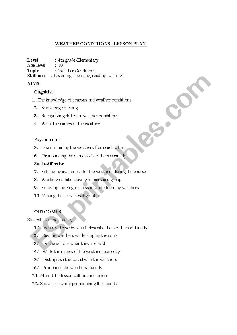 WEATHER CONDITIONS LESSON PLAN