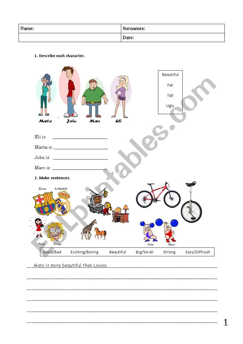 Adjectives comparatives worksheet