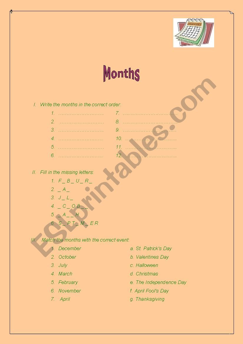 Months worksheet