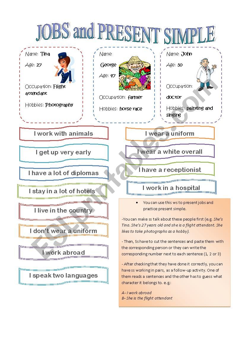 Jobs and present simple worksheet