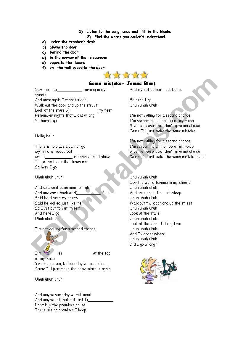 The same mistake- James Blunt worksheet