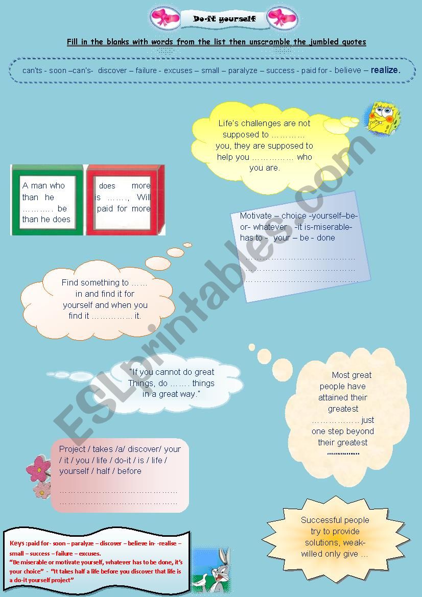 do - it yourself - proverbs and quotes - ESL worksheet by Majedimen