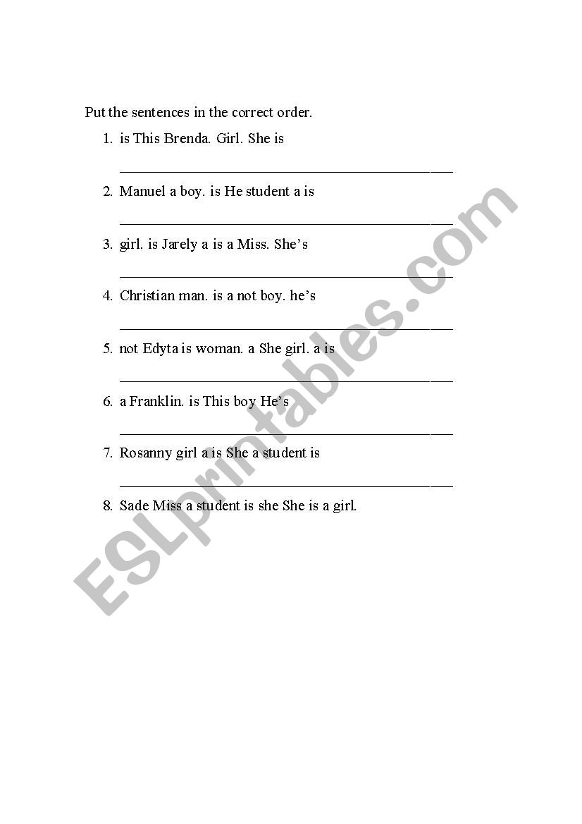 Sentence Order worksheet