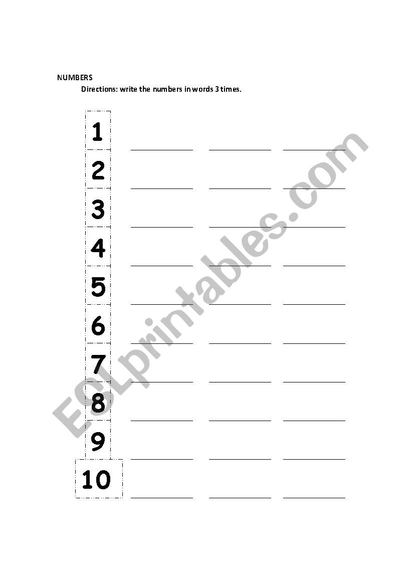 Numbers 1- 10 worksheet